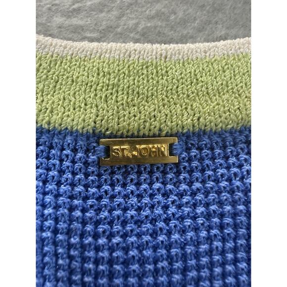 St John Yellow Label Santana Knit Sleeveless Top M Blue Green Wool Blend Preppy - Picture 12 of 13